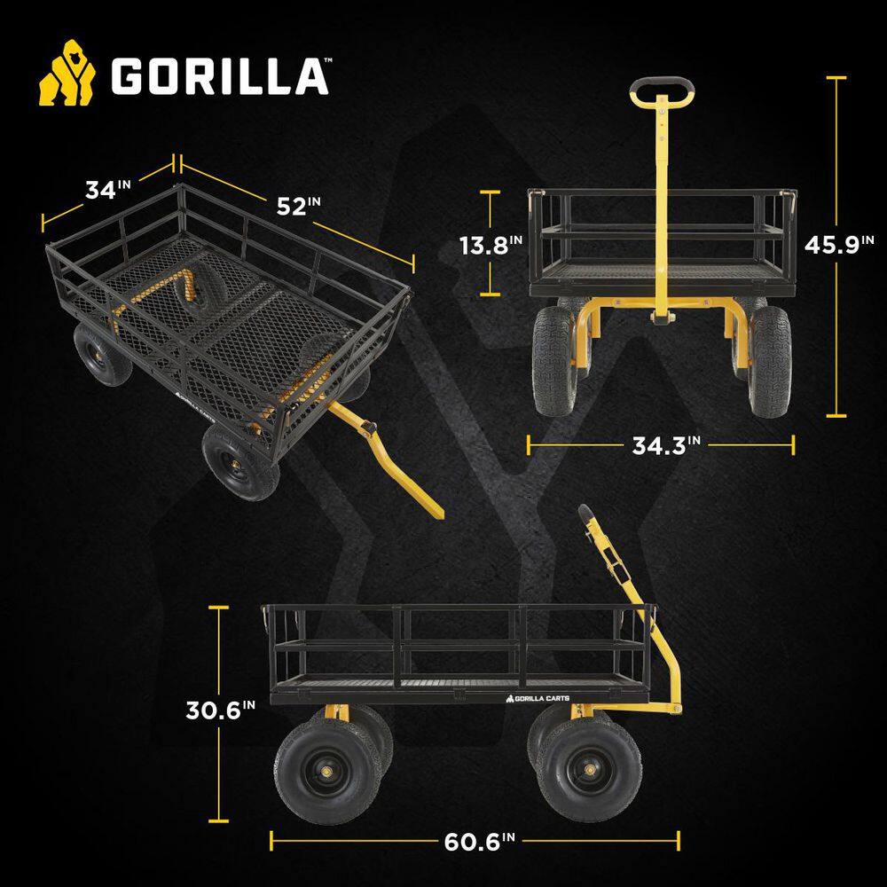 Heavy-Duty Black Steel Utility Cart with Removable Sides