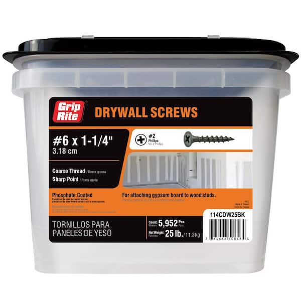 Grip-Rite #6 x 1-1/4 in. Philips Bugle-Head Coarse Thread Sharp Point Drywall Screws (25 lbs./Pack)