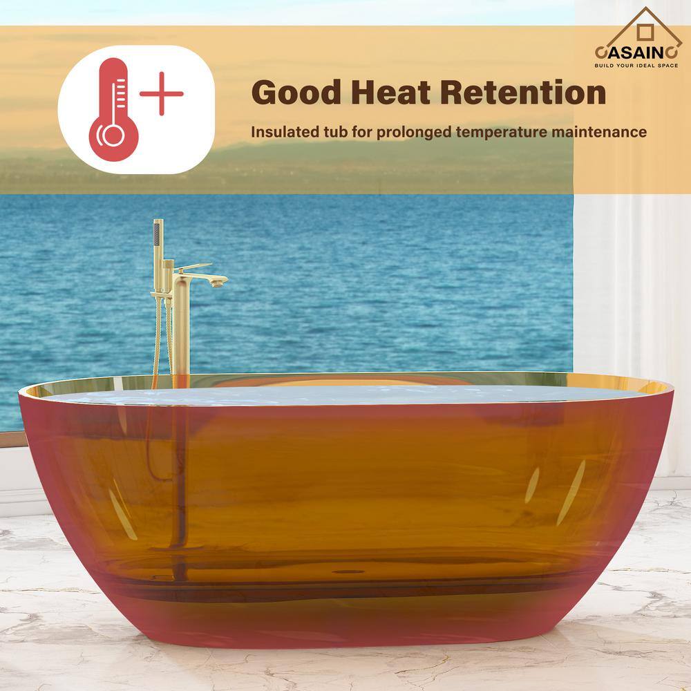 59'' Coffee Transparent Resin Freestanding Soaking Bathtub