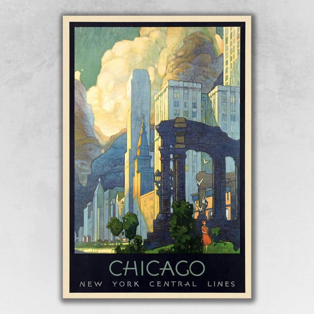 Market Vintage 1929 Chicago Michigan Ave Travel Poster Wooden Wall Art