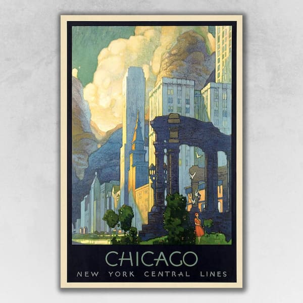 HomeRoots Market Vintage 1929 Chicago Michigan Ave Travel Poster Wooden Wall Art