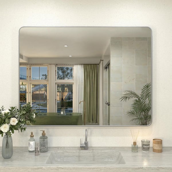 Kielo 48 in. W x 36 in. H Rectangular Framed Wall Bathroom Vanity Mirror in Gun Grey