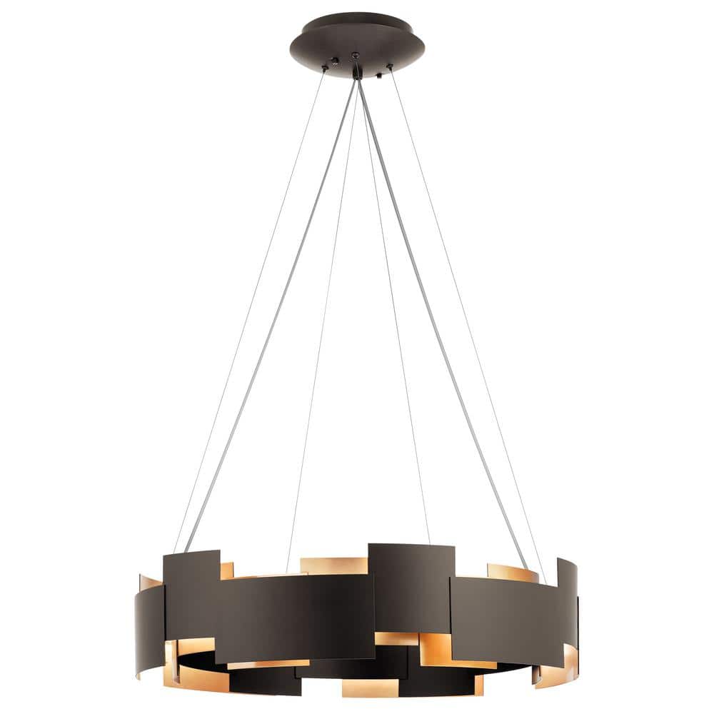 Satin Nickel 26.5" Modern LED Drum Pendant with Black Shade