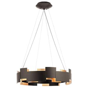 Moderne 26.5 in. Integrated LED Olde Bronze Contemporary Shaded Circle Chandelier for Dining Room