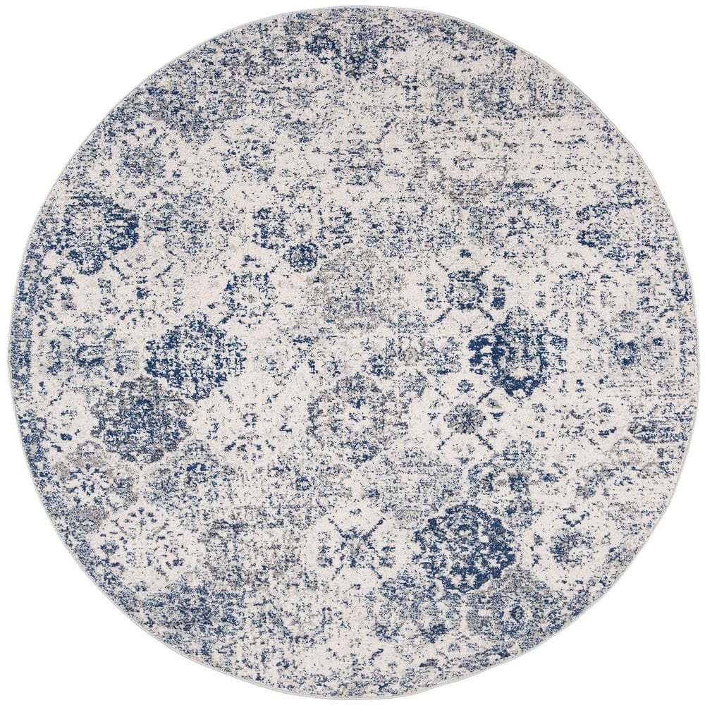 Royal Blue Polypropylene 4 ft. x 4 ft. Floral Indoor Round Area Rug