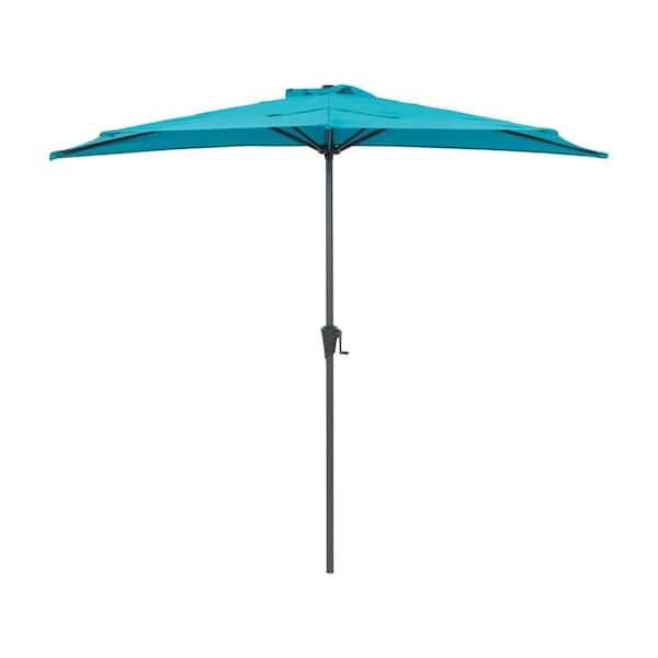 CorLiving 8.5'ft. Steel Market Half Patio Umbrella in Turquoise Blue