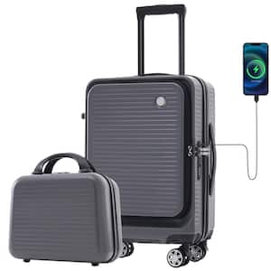 20 in. Carry-on Luggage, Lightweight Suitcase with Front Pocket, 1 Portable Carrying Case and USB Port, Gray
