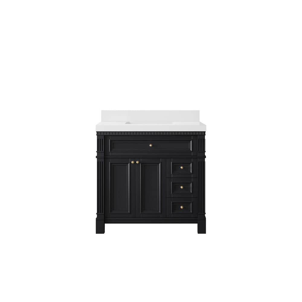 Paris 36 in. W x 22 in. D x 36 in. H Single Sink Bath Vanity Center in Black with 2 in. White qt. Top price history on PriceWatchPro