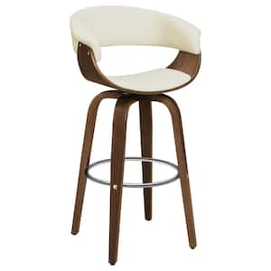 Zion 29.5 in. Walnut and Ecru Wood Frame Bar Stool with Upholstered Seat