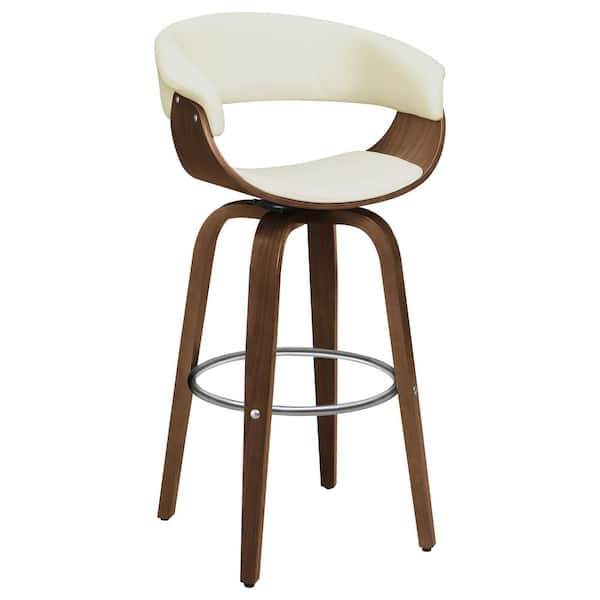 Coaster Zion 29.5 in. Walnut and Ecru Wood Frame Bar Stool with Upholstered Seat
