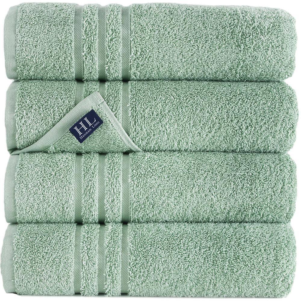Hawmam Linen 4-Piece Light Green Turkish Cotton Bath Towels SN557BT04 ...
