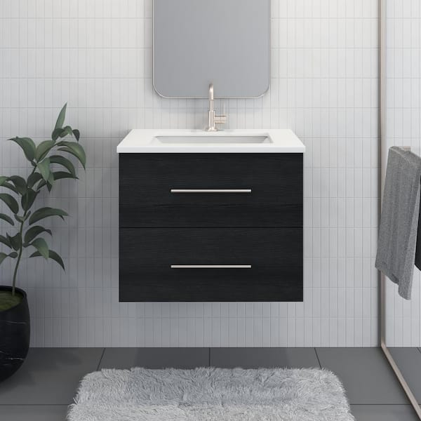 VOLPA USA AMERICAN CRAFTED VANITIES Napa 30 in. W. x 22 in. D Single Sink Bathroom Vanity Wall Mounted in Black Ash with White Quartz Countertop