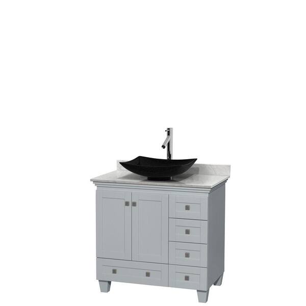 Wyndham Collection Acclaim 36 in. W x 22 in. D Vanity in Oyster Gray with Marble Vanity Top in Carrera White with Black Basin