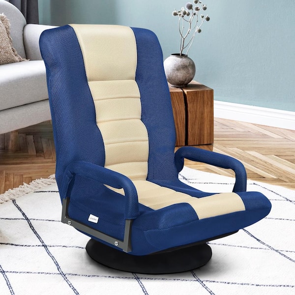 FORCLOVER Navy Mesh Fabric Swivel Floor Game Chair with Padded