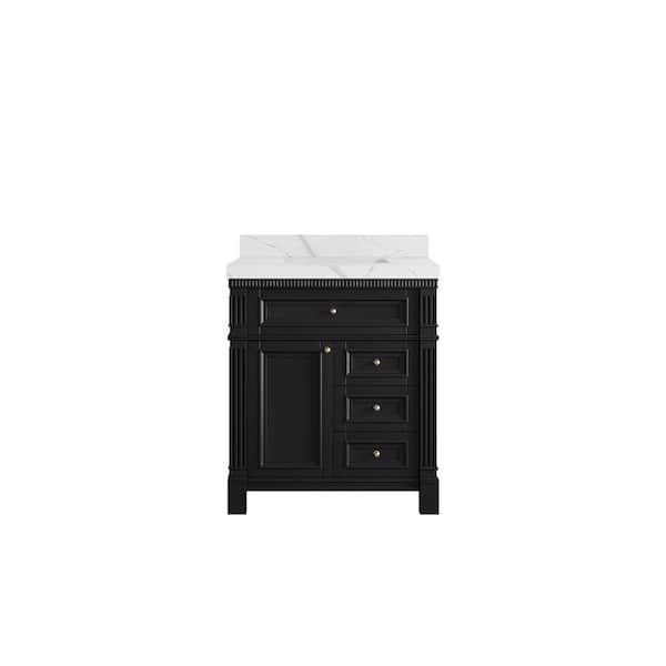 Willow Collections Paris 30 in. Single Sink Freestanding Black Bath Vanity with Calacatta Laza Qt. Top Unassembled