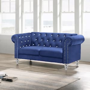 New Classic Furniture Emma 62 in. Royal Blue Polyester 2-Seater Loveseat with Crystal Tufted Back