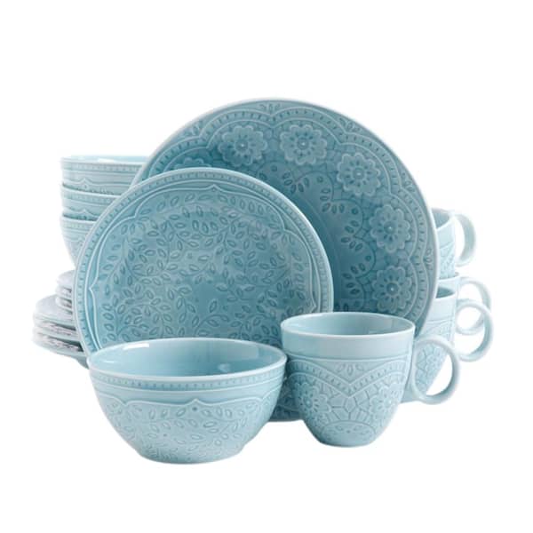 GIBSON elite Alemany 16-Piece Patterned Blue Stoneware Dinnerware Set (Service for 4)