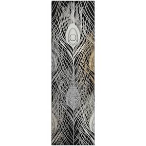Mayfield Premium Machine Washable Abstract AMF2273 Black 2 ft. x 7 ft. Runner Rug