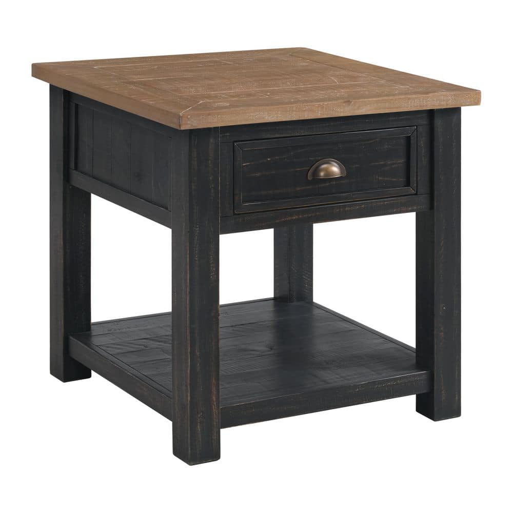 Monterey 24 in. Driftwood Square Solid Wood End Table with Drawer and Shelf - thumbnail 6