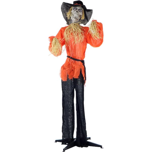 Haunted Hill Farm 5 ft. Animatronic Skeleton Scarecrow with Lights and Sound, Indoor or Covered Outdoor Halloween Decoration