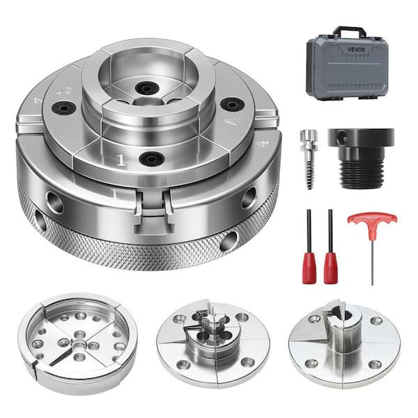 4 In. Wood Lathe Chuck, 4-Jaw, Chuck Set with 1in. x 8TPI Thread, 4 PCS Round/Step/Pin Jaws, for Woodworking Lathe