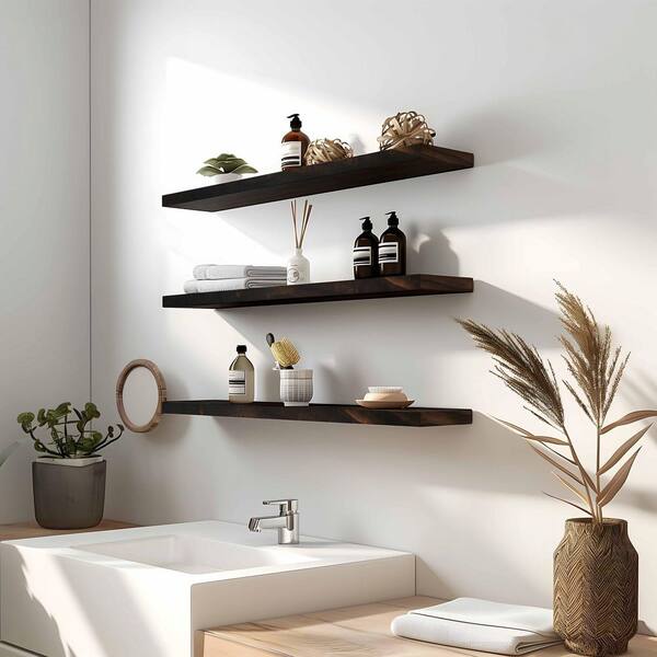 Set of 6 23.60 in. W x 6 in. D Brown Solid Wood Floating Shelves