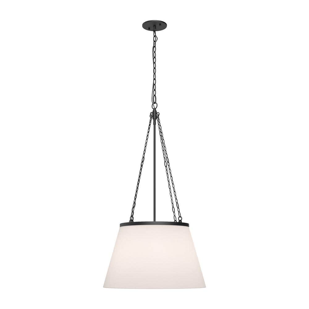 Sutter 18" Matte Black and White Linen Glass Globe Pendant