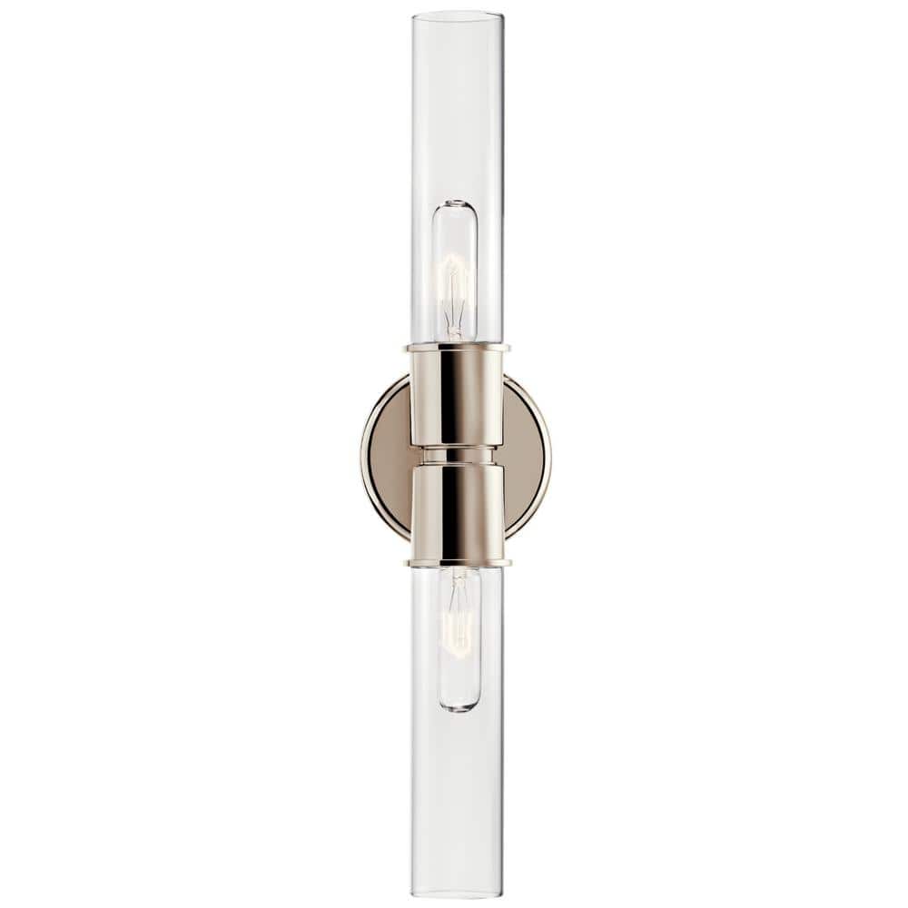 Aviv Polished Nickel 2-Light Wall Sconce with Clear Glass Shades