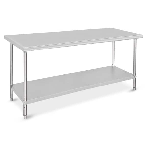72 in. W x 30 in. D Stainless Steel Mobile Workbench with Undershelf, Adjustable Shelf
