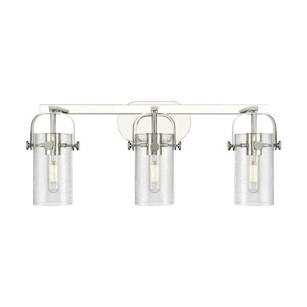 Innovations Pilaster II Cylinder 24.88 in. 3-Light Polished Nickel Vanity Light with Glass Shade