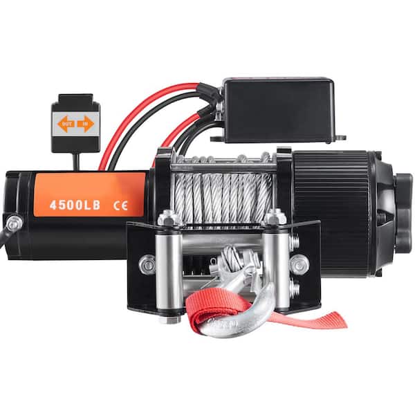 SKYSHALO Electric Winch, 12V 4500 lbs. Load Capacity Steel Rope Winch, IP55 1/4 in. x 39 ft. ATV UTV Winch with Wireless Handheld