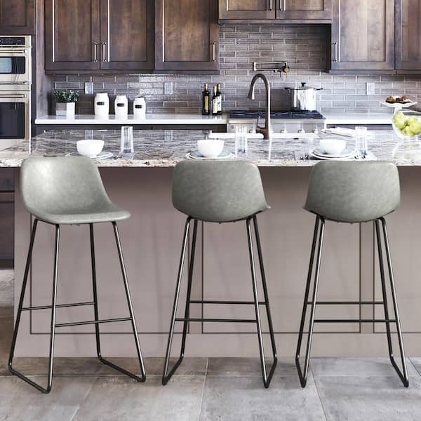 LUE BONA Alexander 30 in. Gray Faux Leather Bar Stool Low Back Metal Frame Counter Height Bar Stool (Set of 5)