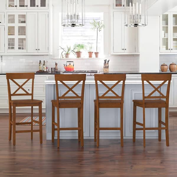 OrangeOne 24 in. Light Walnut Wood Bar Stool, Counter Chair (Set of 4)