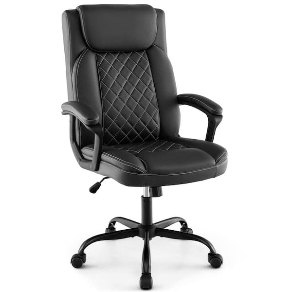 Costway Fabric Adjustable Height Swivel High Back Ergonomic Office Chair in Black with Arms