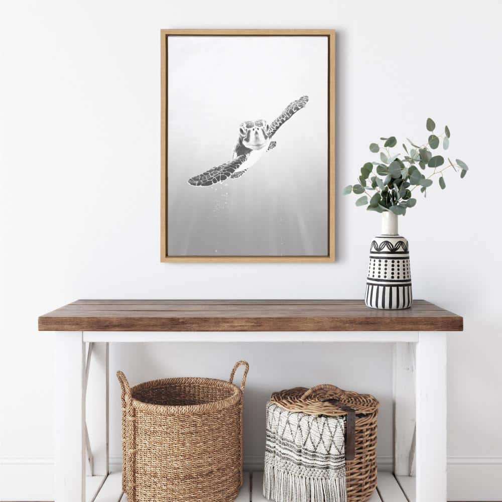Gray Sea Turtle Framed Canvas Wall Art for Nursery