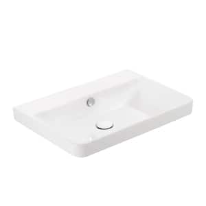 Luxury 60 WG Wall Mount or Drop-In Bathroom Sink in Glossy White without Faucet Hole