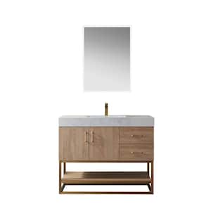 Alistair 42 in. W x 22 in. D x 33.9 in. H Bath Vanity in Oak with Stone Vanity Top in White with Double Sinks and Mirror