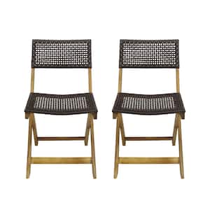 Hillside Teak Brown Foldable Wood and Faux Rattan Outdoor Patio Dining Chairs
