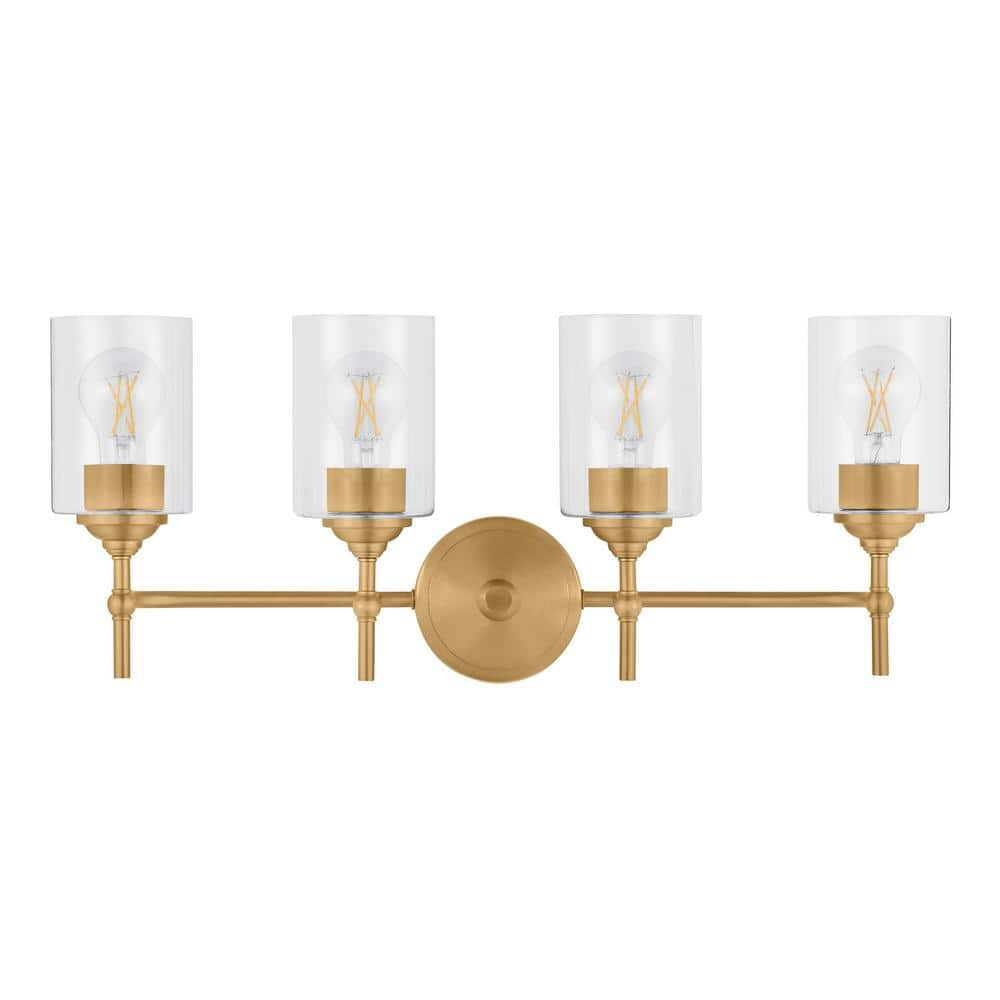 Home Decorators Collection Ayelen 4-Light Brushed Matte Brass Modern Bathroom Vanity Light