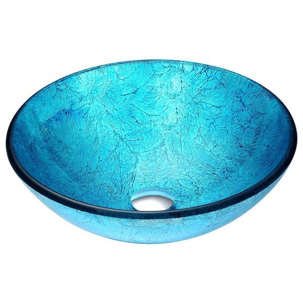 ANZZI Accent Round Glass Vessel Sink in Blue Ice