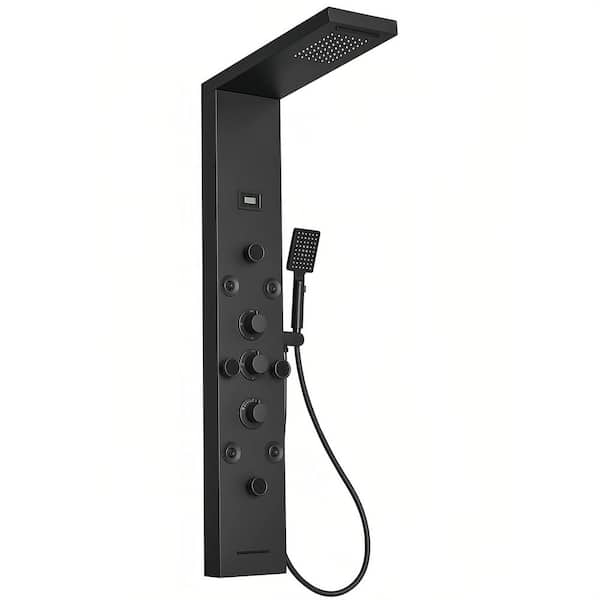 8-Jet Shower System with Multi-Function Shower Head in Matte Black, Thermostatic Control Jetted Shower Panel