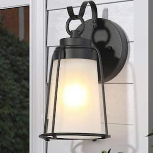 Modern Black Outdoor Wall Light, 1-Light Farmhouse Minimalist Outdoor Wall Lantern Sconce with Frosted Glass Shade