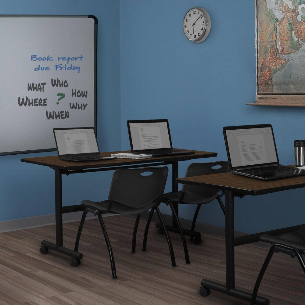 Kobe 72 in x 30 in. Neo Walnut Flip-Top Training Nesting Table Desk, 2 M Stack Chairs-Black price history on PriceWatchPro