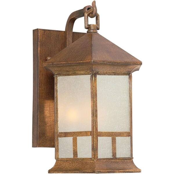 Forte Lighting 1-Light Outdoor Rustic Sienna Wall Lantern with Umber Linen Glass