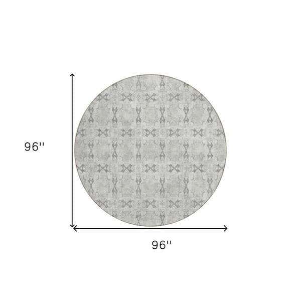 8' Round Gray And Ivory Round Floral Indoor Outdoor Area Rug 8' Round Gray And Ivory Round Floral Indoor Outdoor Area Rug