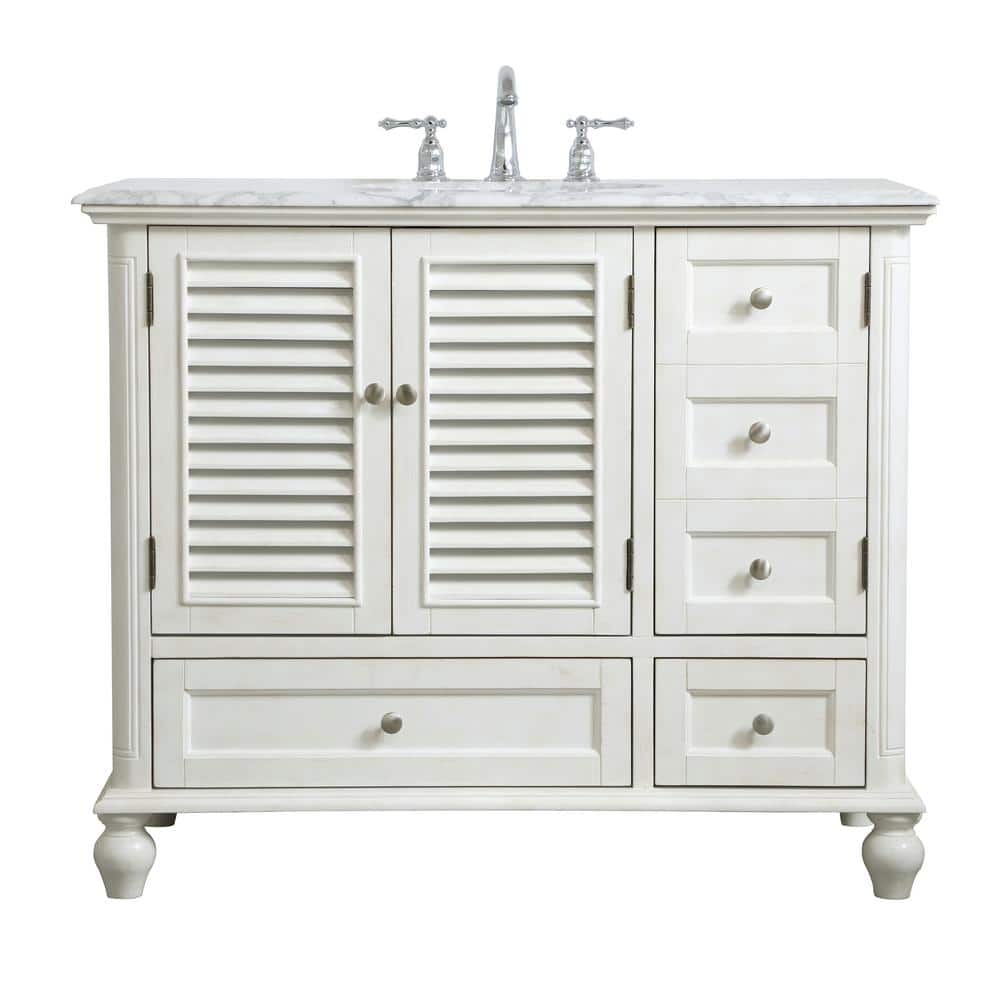 Simply Living 42 in. Single Bathroom Vanity in Antique White with Marble Va