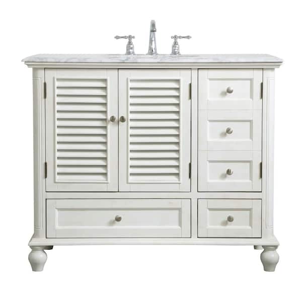 Unbranded Simply Living 42 in. Single Bathroom Vanity in Antique White with Marble Vanity Top in Carrara White