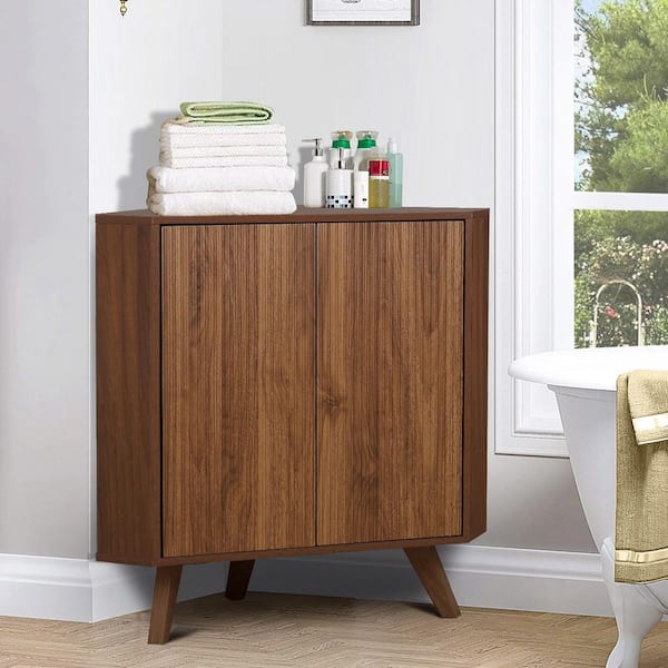Walnut 15.74 in. H Corner Storage Cabinet with Adjustable Shelves
