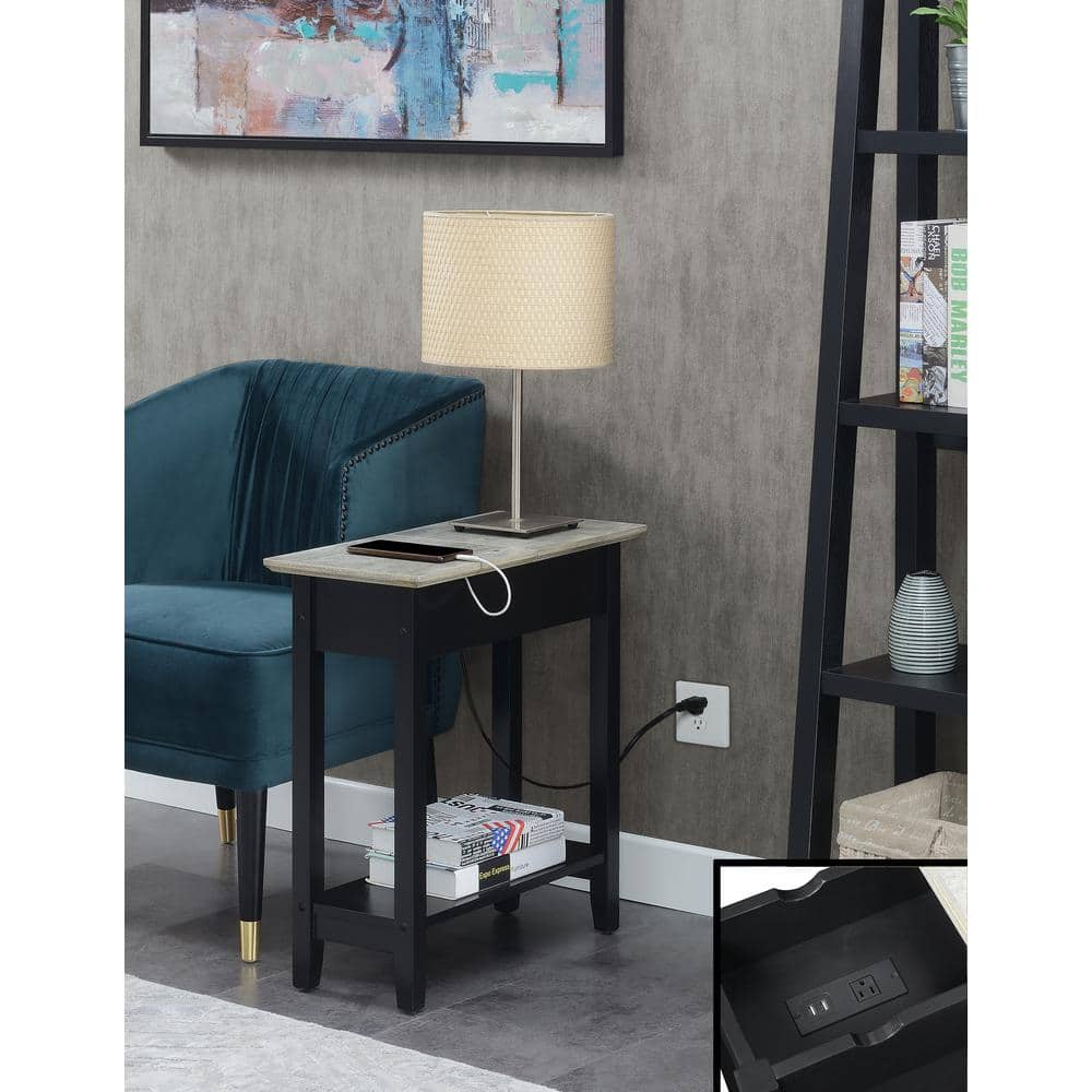 Heritage Flip Top 23" Faux Birch End Table with Charging Station