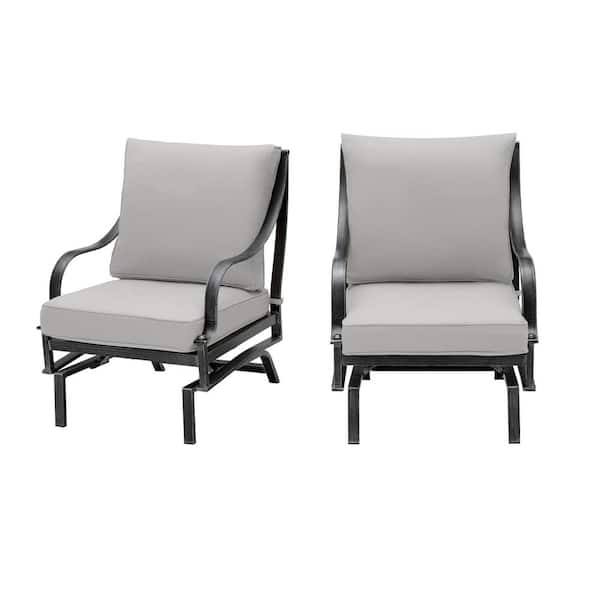 Hampton Bay Highland Point Black Pewter Rocking Lounge Chair with CushionGuard Gray Cushion (4-Pack)